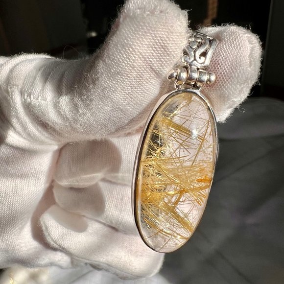 Vintage Rutilated Quartz Pendant, 925 Silver Necklace, Unisex Healing Jewelry - Picture 4 of 11